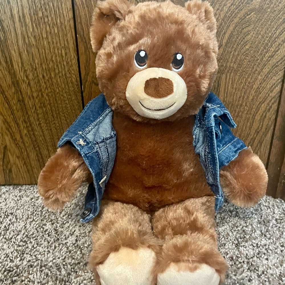 EUC Build a Bear 15” Brown Bear with Jean Jacket